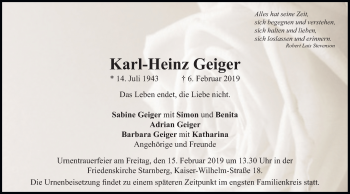 Todesanzeige von Karl-Heinz Geiger von merkurtz