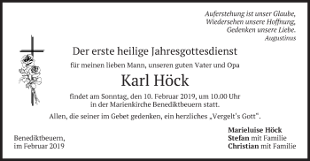 Todesanzeige von Karl Höck von merkurtz