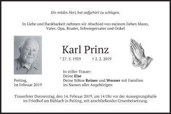 Todesanzeige von Karl Prinz von merkurtz