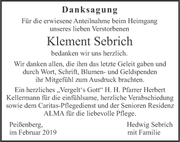 Todesanzeige von Klement Sebrich von merkurtz