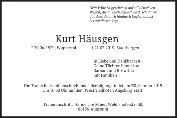 Todesanzeige von Kurt Häusgen von merkurtz
