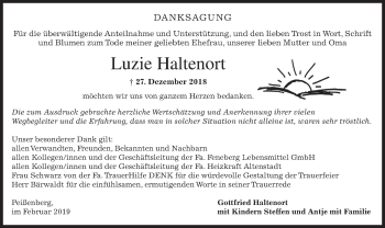 Todesanzeige von Luzie Haltenort von merkurtz