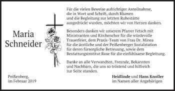 Todesanzeige von Maria Schneider von merkurtz