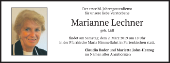 Todesanzeige von Marianne Lechner von merkurtz