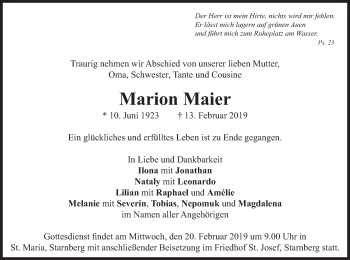 Todesanzeige von Marion Maier von merkurtz
