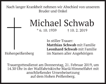 Todesanzeige von Michael Schwab von merkurtz