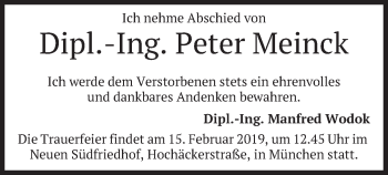 Todesanzeige von Peter Meinck von merkurtz