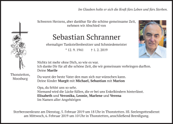 Todesanzeige von Sebastian Schranner von merkurtz