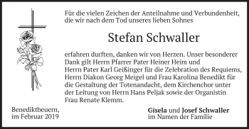 Todesanzeige von Stefan Schwaller von merkurtz