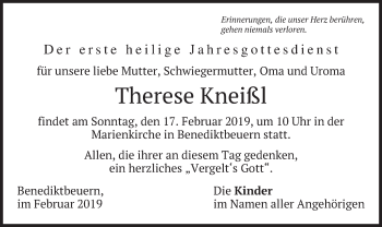 Todesanzeige von Therese Kneißl von merkurtz