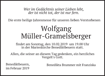Todesanzeige von Wolfgang Müller-Gramelsberger von merkurtz