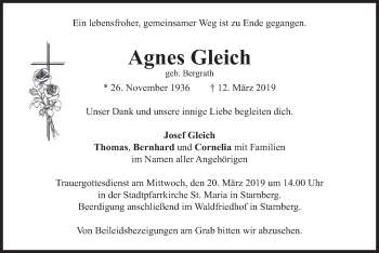 Todesanzeige von Agnes Gleich von merkurtz