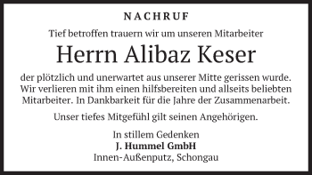 Todesanzeige von Alibaz Keser von merkurtz