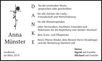 Todesanzeige von Anna Münster von merkurtz