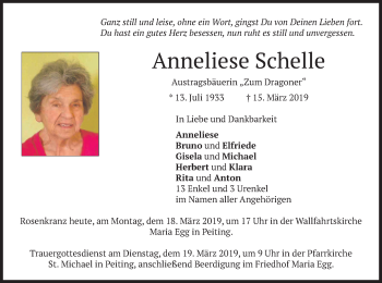 Todesanzeige von Anneliese Schelle von merkurtz