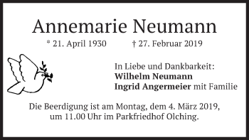 Todesanzeige von Annemarie Neumann von merkurtz