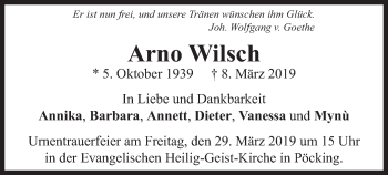 Todesanzeige von Arno Wilsch von merkurtz