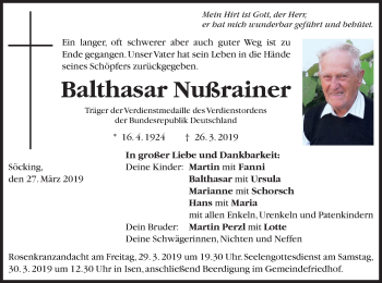 Todesanzeige von Balthasar Nußrainer von merkurtz