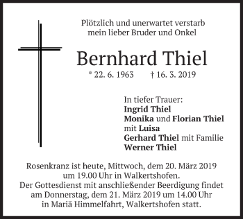 Todesanzeige von Bernhard Thiel von merkurtz
