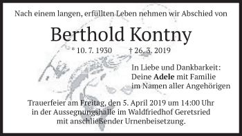 Todesanzeige von Berthold Kontny von merkurtz