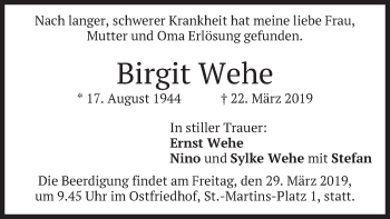 Todesanzeige von Birgit Wehe von merkurtz