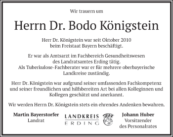 Todesanzeige von Bodo Königstein von merkurtz