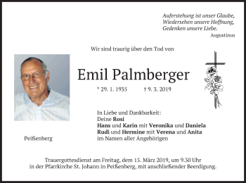 Todesanzeige von Emil Palmberger von merkurtz