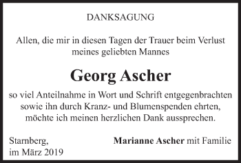 Todesanzeige von Georg Ascher von merkurtz
