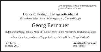 Todesanzeige von Georg Bernauer von merkurtz