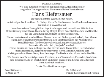 Todesanzeige von Hans Kiefersauer von merkurtz