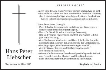 Todesanzeige von Hans Peter Liebscher von merkurtz