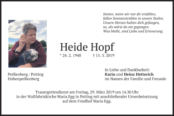 Todesanzeige von Heide Hopf von merkurtz