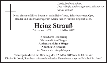 Todesanzeige von Heinz Strauß von merkurtz