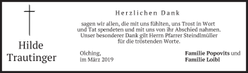 Todesanzeige von Hilde Trautinger von merkurtz