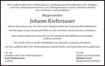 Todesanzeige von Johann Kiefersauer von merkurtz
