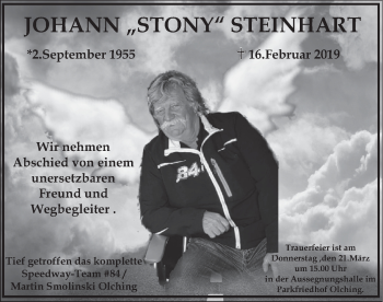 Todesanzeige von Johann Steinhart von merkurtz