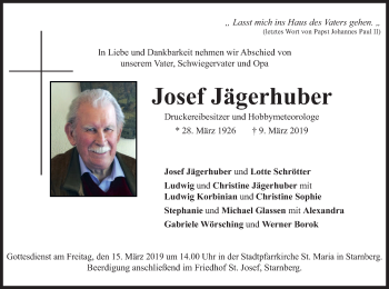 Todesanzeige von Josef Jägerhuber von merkurtz