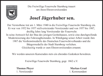 Todesanzeige von Josef Jägerhuber von merkurtz