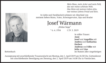 Todesanzeige von Josef Wärmann von merkurtz