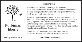 Todesanzeige von Korbinian Eberle von merkurtz