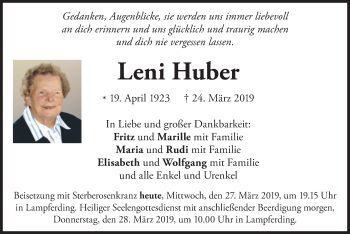 Todesanzeige von Leni Huber von merkurtz