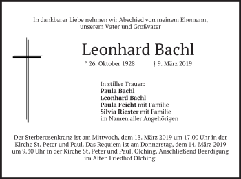 Todesanzeige von Leonhard Bachl von merkurtz