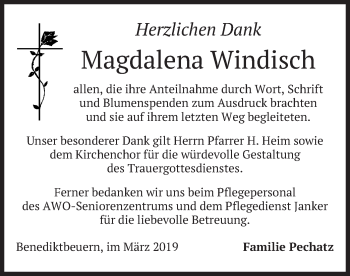 Todesanzeige von Magdalena Windisch von merkurtz