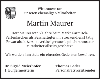 Todesanzeige von Martin Maurer von merkurtz