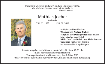 Todesanzeige von Mathias Jocher von merkurtz