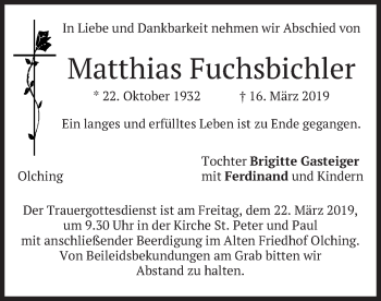 Todesanzeige von Matthias Fuchsbichler von merkurtz