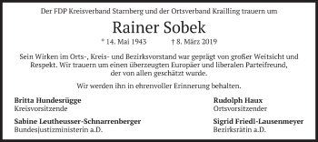 Todesanzeige von Rainer Sobek von merkurtz