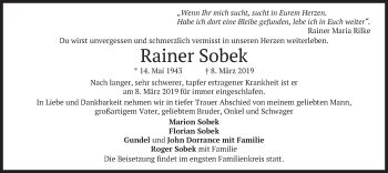 Todesanzeige von Rainer Sobek von merkurtz