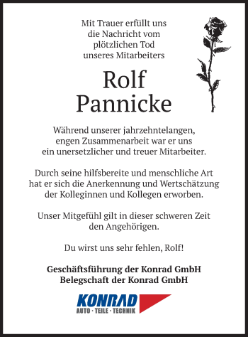 Todesanzeige von Rolf Pannicke von merkurtz