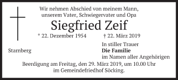 Todesanzeige von Siegfried Zeif von merkurtz